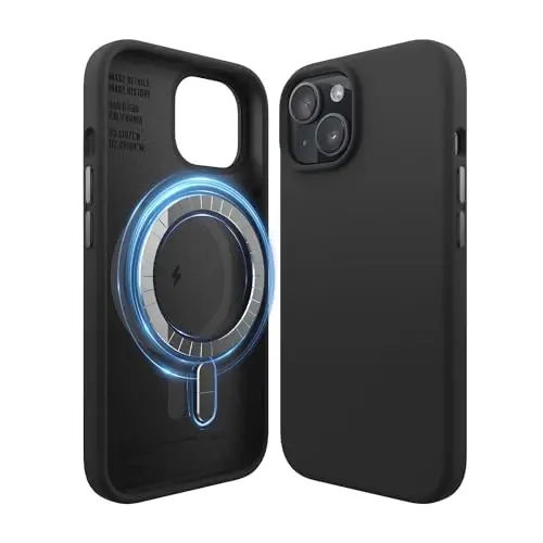 elago Magnetic Silicone Case Compatible with iPhone 15 Case 6.1 Inch Compatible with All MagSafe Accessories - Built-in Magnets, Soft Grip Silicone, Shockproof [Black] - 1