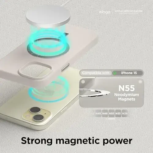 elago Magnetic Silicone Case Compatible with iPhone 15 Case 6.1 Inch Compatible with All MagSafe Accessories - Built-in Magnets, Soft Grip Silicone, Shockproof [Stone] - 2