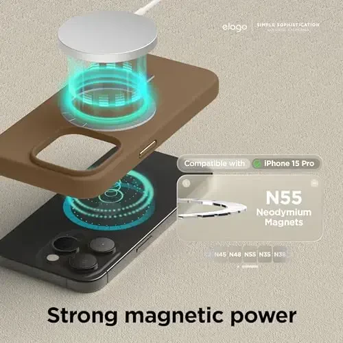 elago Magnetic Silicone Case Compatible with iPhone 15 Pro Case 6.1 Inch Compatible with All MagSafe Accessories - Built-in Magnets, Soft Grip Silicone, Shockproof (Brown) - ELAGO (1)