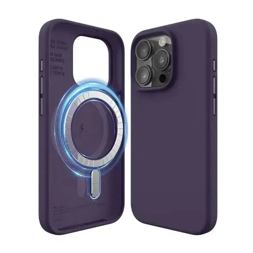elago Magnetic Silicone Case Compatible with iPhone 15 Pro Case 6.1 Inch Compatible with All MagSafe Accessories - Built-in Magnets, Soft Grip Silicone, Shockproof (Deep Purple) - 1