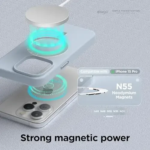 elago Magnetic Silicone Case Compatible with iPhone 15 Pro Case 6.1 Inch Compatible with All MagSafe Accessories - Built-in Magnets, Soft Grip Silicone, Shockproof (Light Blue) - 2