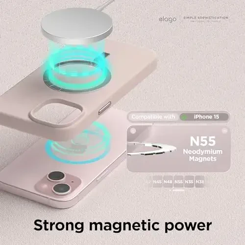 elago Magnetic Silicone Case Compatible with iPhone 15 Pro Case 6.1 Inch Compatible with All MagSafe Accessories - Built-in Magnets, Soft Grip Silicone, Shockproof [Lovely Pink] - 2