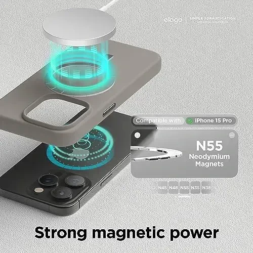 elago Magnetic Silicone Case Compatible with iPhone 15 Pro Case 6.1 Inch Compatible with All MagSafe Accessories - Built-in Magnets, Soft Grip Silicone, Shockproof [Medium Gray] - 2