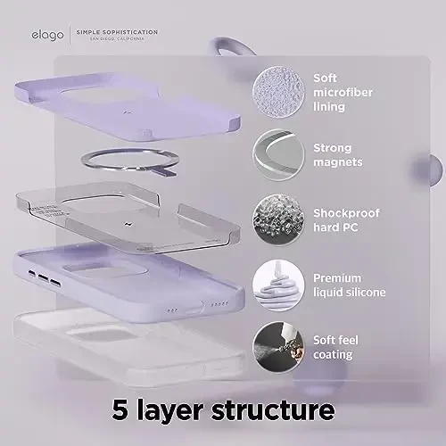 elago Magnetic Silicone Case Compatible with iPhone 15 Pro Case 6.1 Inch Compatible with All MagSafe Accessories - Built-in Magnets, Soft Grip Silicone, Shockproof [Purple] - 4