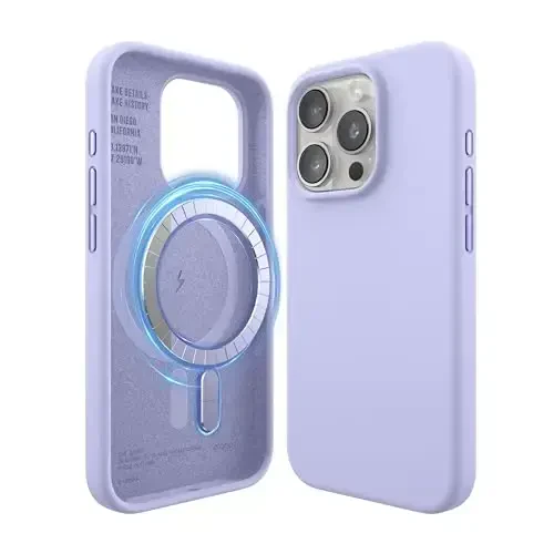 elago Magnetic Silicone Case Compatible with iPhone 15 Pro Case 6.1 Inch Compatible with All MagSafe Accessories - Built-in Magnets, Soft Grip Silicone, Shockproof [Purple] - ELAGO