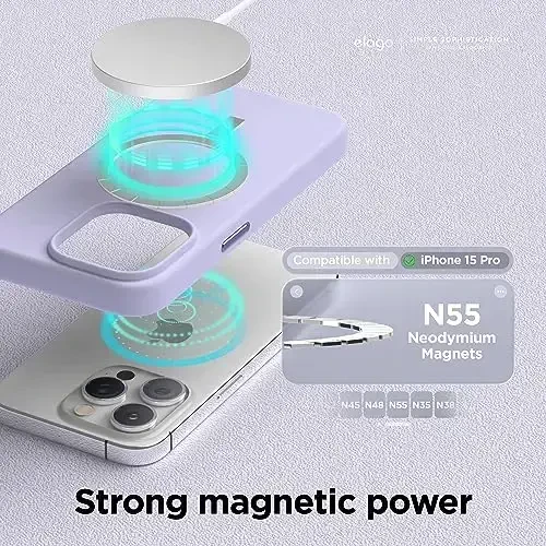 elago Magnetic Silicone Case Compatible with iPhone 15 Pro Case 6.1 Inch Compatible with All MagSafe Accessories - Built-in Magnets, Soft Grip Silicone, Shockproof [Purple] - ELAGO (1)
