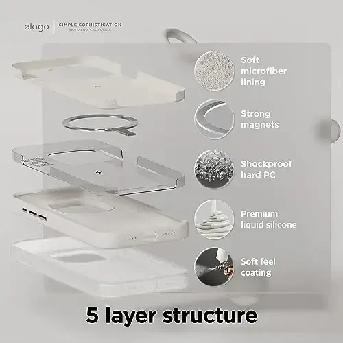 elago Magnetic Silicone Case Compatible with iPhone 15 Pro Case 6.1 Inch Compatible with All MagSafe Accessories - Built-in Magnets, Soft Grip Silicone, Shockproof [Stone] - 4