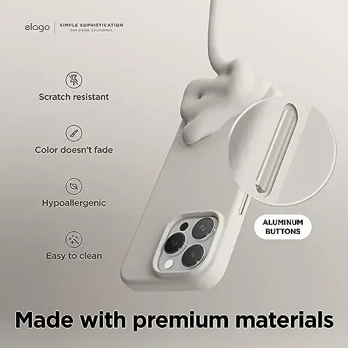 elago Magnetic Silicone Case Compatible with iPhone 15 Pro Case 6.1 Inch Compatible with All MagSafe Accessories - Built-in Magnets, Soft Grip Silicone, Shockproof [Stone] - 5