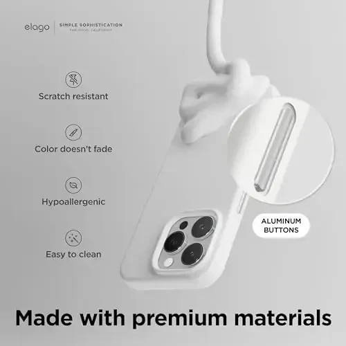 elago Magnetic Silicone Case Compatible with iPhone 15 Pro Case 6.1 Inch Compatible with All MagSafe Accessories - Built-in Magnets, Soft Grip Silicone, Shockproof (White) - 5
