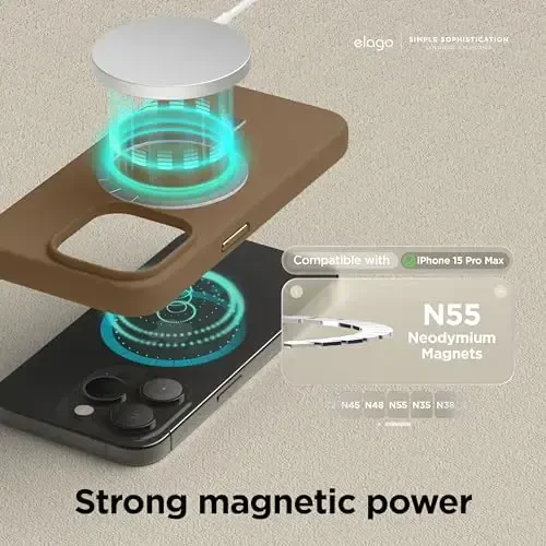 elago Magnetic Silicone Case Compatible with iPhone 15 Pro Max Case 6.7 Inch Compatible with All MagSafe Accessories - Built-in Magnets, Soft Grip Silicone, Shockproof (Brown) - 2