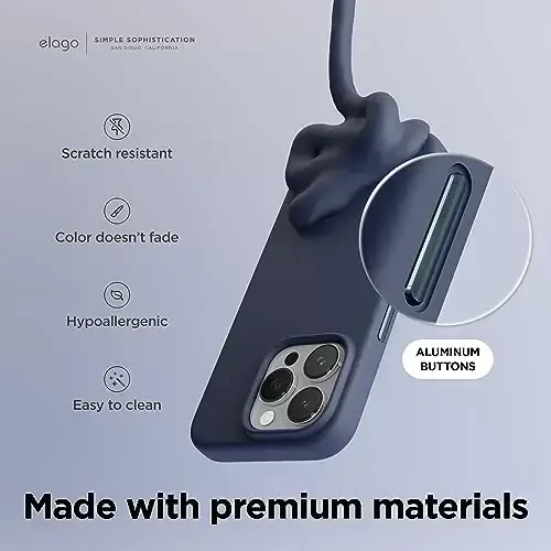 elago Magnetic Silicone Case Compatible with iPhone 15 Pro Max Case 6.7 Inch Compatible with All MagSafe Accessories - Built-in Magnets, Soft Grip Silicone, Shockproof [Jean Indigo] - 5