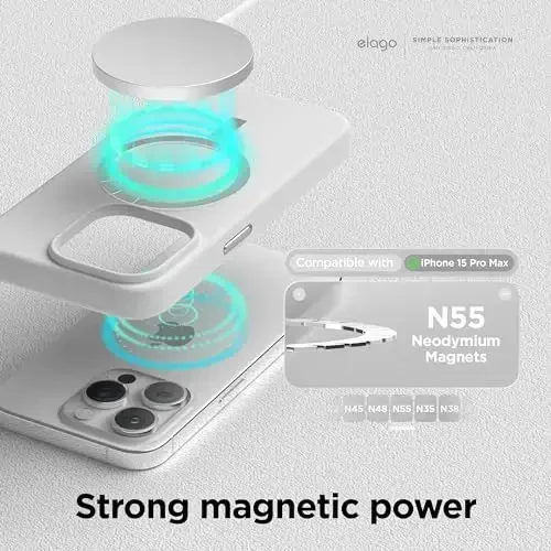 elago Magnetic Silicone Case Compatible with iPhone 15 Pro Max Case 6.7 Inch Compatible with All MagSafe Accessories - Built-in Magnets, Soft Grip Silicone, Shockproof (White) - 2