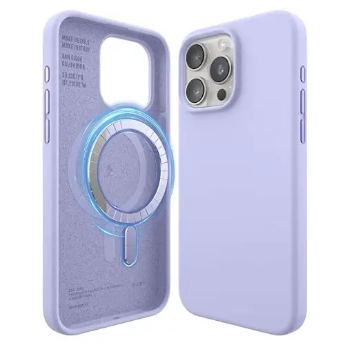 elago Magnetic Silicone Case Compatible with iPhone 15 Pro Max, Compatible with All MagSafe Accessories, Built-in Magmagnets, Premium Silicone, Full Body Protection Case Purple - 1