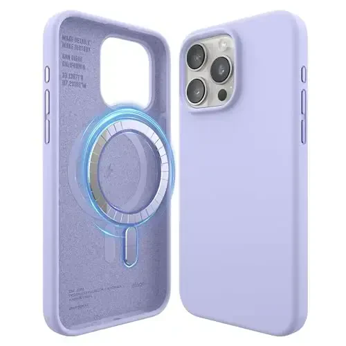 elago Magnetic Silicone Case Compatible with iPhone 15 Pro Max, Compatible with All MagSafe Accessories, Built-in Magmagnets, Premium Silicone, Full Body Protection Case Purple - ELAGO