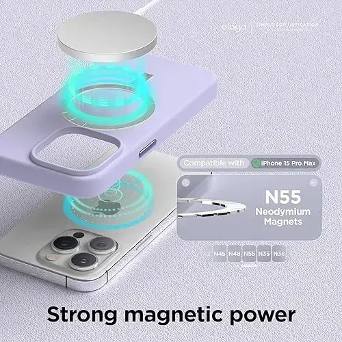 elago Magnetic Silicone Case Compatible with iPhone 15 Pro Max, Compatible with All MagSafe Accessories, Built-in Magmagnets, Premium Silicone, Full Body Protection Case Purple - ELAGO (1)