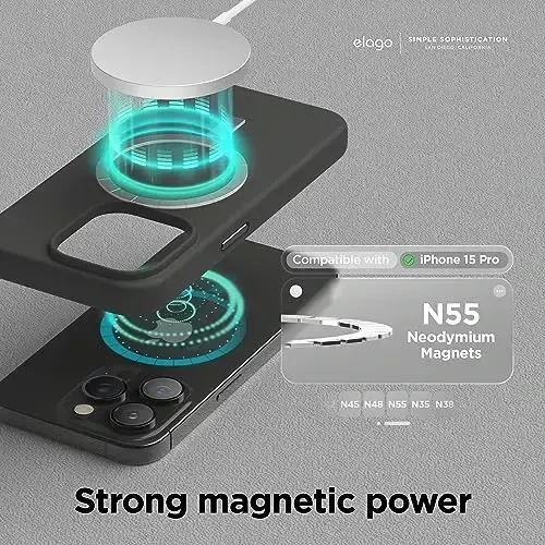 elago Magnetic Silicone Case iPhone 15 Pro bilan mos, barcha MagSafe aksessuarlari bilan mos, o'rnatilgan magnitlar, Premium silikon, to'liq himoya qopqog'i Qora - 2