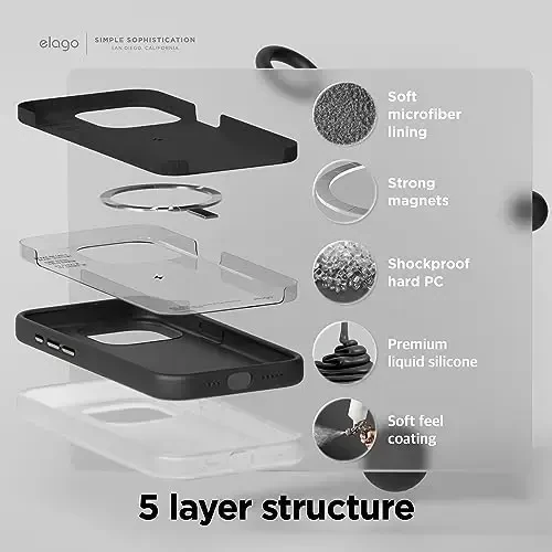 elago Magnetic Silicone Case iPhone 15 Pro bilan mos, barcha MagSafe aksessuarlari bilan mos, o'rnatilgan magnitlar, Premium silikon, to'liq himoya qopqog'i Qora - 4