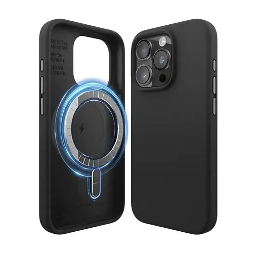elago Magnetic Silicone Case iPhone 15 Pro bilan mos, barcha MagSafe aksessuarlari bilan mos, o'rnatilgan magnitlar, Premium silikon, to'liq himoya qopqog'i Qora - 1