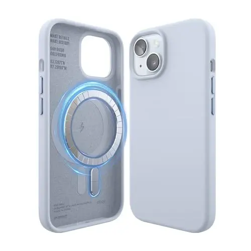 elago Magnetic Silicone Case Compatible with iPhone 15 Case 6.1 Inch Compatible with All MagSafe Accessories - Built-in Magnets, Soft Grip Silicone, Shockproof [Light Blue] 