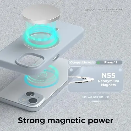 elago Magnetic Silicone Case Compatible with iPhone 15 Case 6.1 Inch Compatible with All MagSafe Accessories - Built-in Magnets, Soft Grip Silicone, Shockproof [Light Blue] - ELAGO (1)