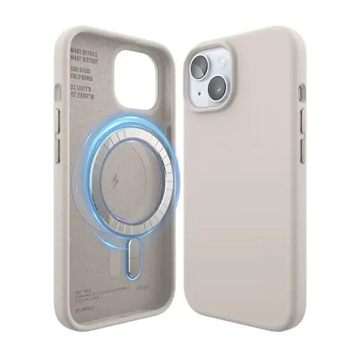 elago Magnetic Silicone Case Compatible with iPhone 15 Case 6.1 Inch Compatible with All MagSafe Accessories - Built-in Magnets, Soft Grip Silicone, Shockproof [Stone] - ELAGO