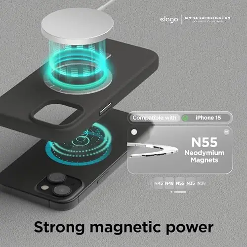 elago Magnetic Silicone Case Compatible with iPhone 15 Case 6.1 Inch Compatible with All MagSafe Accessories - Built-in Magnets, Soft Grip Silicone, Shockproof [Black] - 2