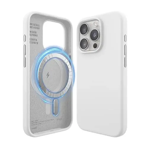 elago Magnetic Silicone Case Compatible with iPhone 15 Pro Case 6.1 Inch Compatible with All MagSafe Accessories - Built-in Magnets, Soft Grip Silicone, Shockproof (White) - ELAGO