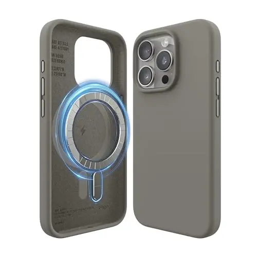 elago Magnetic Silicone Case Compatible with iPhone 15 Pro Case 6.1 Inch Compatible with All MagSafe Accessories - Built-in Magnets, Soft Grip Silicone, Shockproof [Medium Gray] - 1