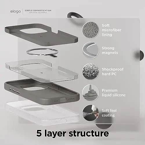 elago Magnetic Silicone Case Compatible with iPhone 15 Pro Case 6.1 Inch Compatible with All MagSafe Accessories - Built-in Magnets, Soft Grip Silicone, Shockproof [Medium Gray] - 4