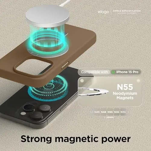 elago Magnetic Silicone Case Compatible with iPhone 15 Pro Case 6.1 Inch Compatible with All MagSafe Accessories - Built-in Magnets, Soft Grip Silicone, Shockproof (Brown) - 2