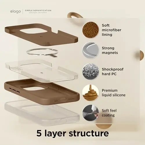elago Magnetic Silicone Case Compatible with iPhone 15 Pro Case 6.1 Inch Compatible with All MagSafe Accessories - Built-in Magnets, Soft Grip Silicone, Shockproof (Brown) - 4