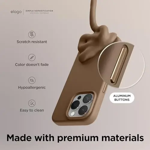 elago Magnetic Silicone Case Compatible with iPhone 15 Pro Case 6.1 Inch Compatible with All MagSafe Accessories - Built-in Magnets, Soft Grip Silicone, Shockproof (Brown) - 5