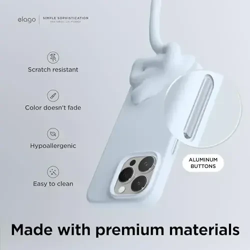 elago Magnetic Silicone Case Compatible with iPhone 15 Pro Case 6.1 Inch Compatible with All MagSafe Accessories - Built-in Magnets, Soft Grip Silicone, Shockproof (Light Blue) - 5