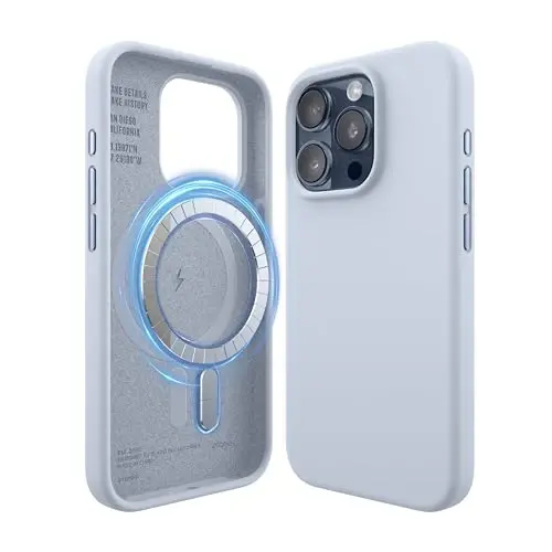 elago Magnetic Silicone Case Compatible with iPhone 15 Pro Case 6.1 Inch Compatible with All MagSafe Accessories - Built-in Magnets, Soft Grip Silicone, Shockproof (Light Blue) 