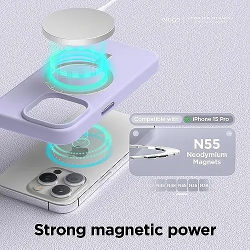 elago Magnetic Silicone Case Compatible with iPhone 15 Pro Case 6.1 Inch Compatible with All MagSafe Accessories - Built-in Magnets, Soft Grip Silicone, Shockproof [Purple] - ELAGO (1)