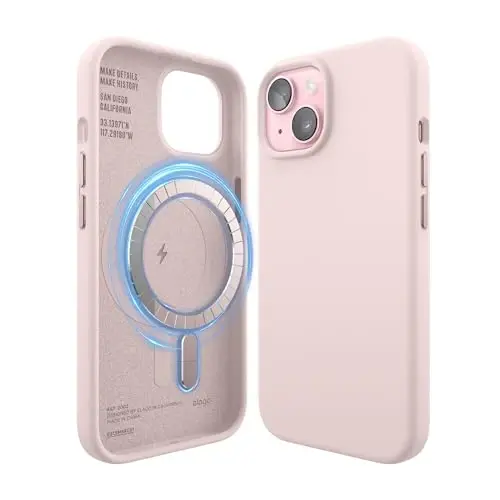 elago Magnetic Silicone Case Compatible with iPhone 15 Pro Case 6.1 Inch Compatible with All MagSafe Accessories - Built-in Magnets, Soft Grip Silicone, Shockproof [Lovely Pink] - 1