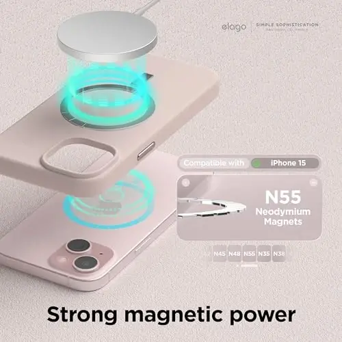 elago Magnetic Silicone Case Compatible with iPhone 15 Pro Case 6.1 Inch Compatible with All MagSafe Accessories - Built-in Magnets, Soft Grip Silicone, Shockproof [Lovely Pink] - ELAGO (1)