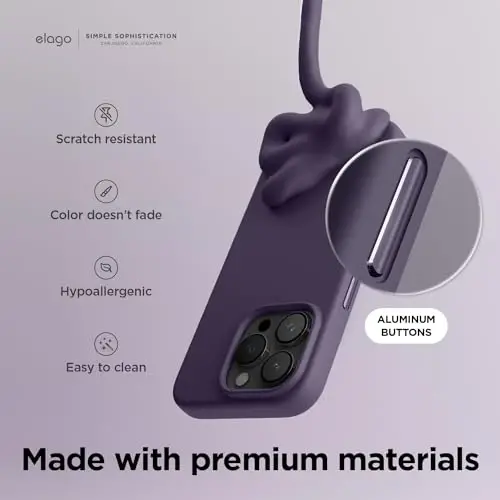 elago Magnetic Silicone Case Compatible with iPhone 15 Pro Case 6.1 Inch Compatible with All MagSafe Accessories - Built-in Magnets, Soft Grip Silicone, Shockproof (Deep Purple) - 5