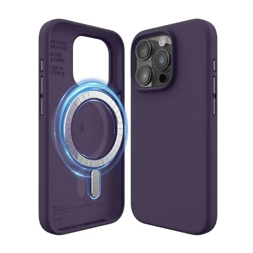 elago Magnetic Silicone Case Compatible with iPhone 15 Pro Case 6.1 Inch Compatible with All MagSafe Accessories - Built-in Magnets, Soft Grip Silicone, Shockproof (Deep Purple) - 1