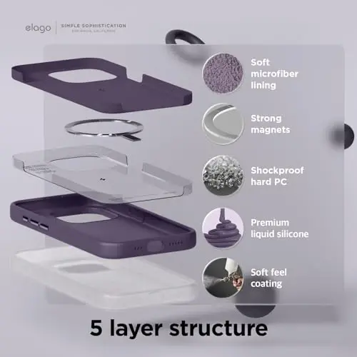 elago Magnetic Silicone Case Compatible with iPhone 15 Pro Case 6.1 Inch Compatible with All MagSafe Accessories - Built-in Magnets, Soft Grip Silicone, Shockproof (Deep Purple) - 4