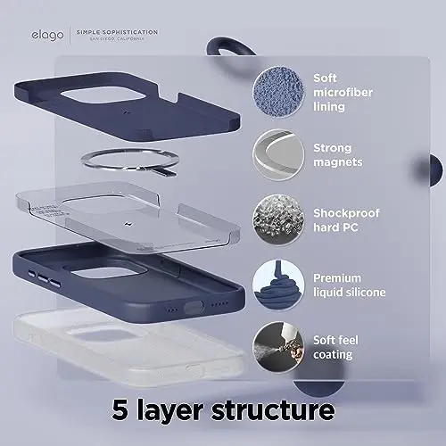 elago Magnetic Silicone Case Compatible with iPhone 15 Pro Case 6.1 Inch Compatible with All MagSafe Accessories - Built-in Magnets, Soft Grip Silicone, Shockproof [Jean Indigo] - 4