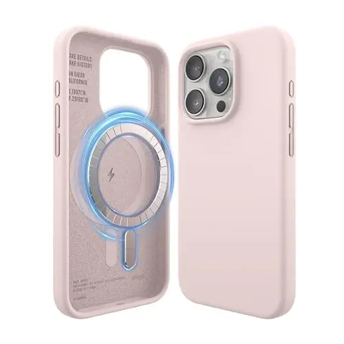 elago Magnetic Silicone Case Compatible with iPhone 15 Pro Case 6.1 Inch Compatible with All MagSafe Accessories - Built-in Magnets, Soft Grip Silicone, Shockproof [Lovely Pink] - 1