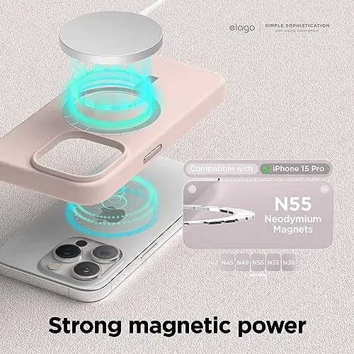 elago Magnetic Silicone Case Compatible with iPhone 15 Pro Case 6.1 Inch Compatible with All MagSafe Accessories - Built-in Magnets, Soft Grip Silicone, Shockproof [Lovely Pink] - 2