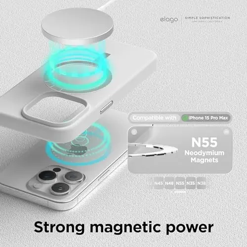 elago Magnetic Silicone Case Compatible with iPhone 15 Pro Max Case 6.7 Inch Compatible with All MagSafe Accessories - Built-in Magnets, Soft Grip Silicone, Shockproof (White) - ELAGO (1)