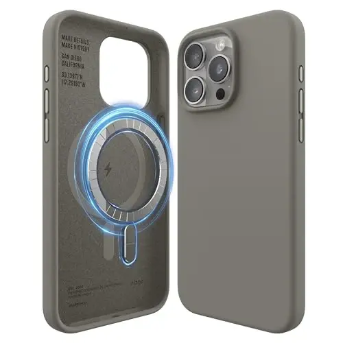 elago Magnetic Silicone Case Compatible with iPhone 15 Pro Max Case 6.7 Inch Compatible with All MagSafe Accessories - Built-in Magnets, Soft Grip Silicone, Shockproof [Medium Gray] - 1