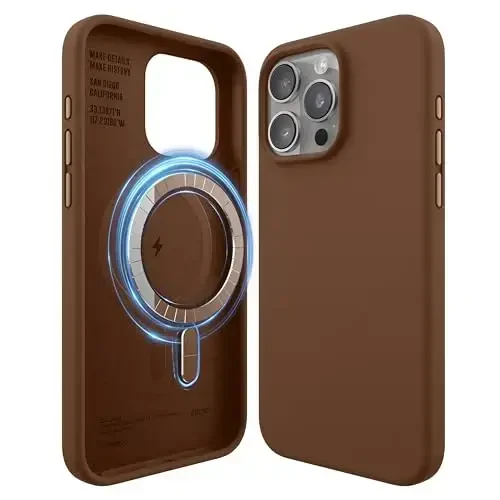 elago Magnetic Silicone Case Compatible with iPhone 15 Pro Max Case 6.7 Inch Compatible with All MagSafe Accessories - Built-in Magnets, Soft Grip Silicone, Shockproof (Brown) 