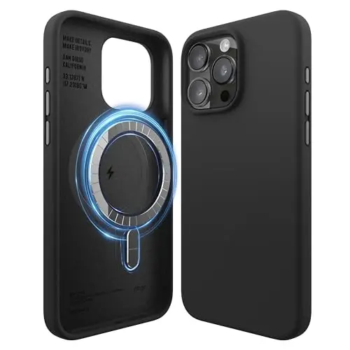 elago Magnetic Silicone Case Compatible with iPhone 15 Pro Max Case 6.7 Inch Compatible with All MagSafe Accessories - Built-in Magnets, Soft Grip Silicone, Shockproof [Black] - 1