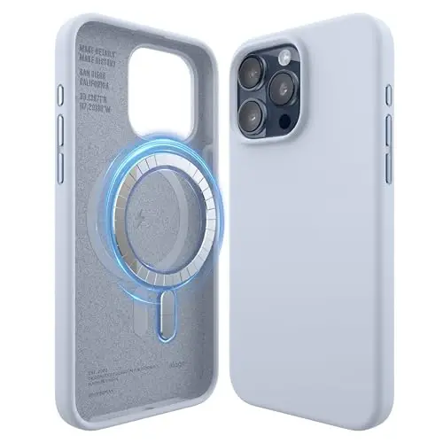 elago Magnetic Silicone Case Compatible with iPhone 15 Pro Max Case 6.7 Inch Compatible with All MagSafe Accessories - Built-in Magnets, Soft Grip Silicone, Shockproof (Light Blue) 