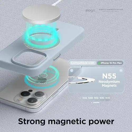 elago Magnetic Silicone Case Compatible with iPhone 15 Pro Max Case 6.7 Inch Compatible with All MagSafe Accessories - Built-in Magnets, Soft Grip Silicone, Shockproof (Light Blue) - 2