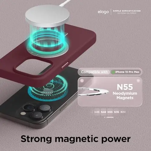 elago Magnetic Silicone Case Compatible with iPhone 15 Pro Max Case 6.7 Inch Compatible with All MagSafe Accessories - Built-in Magnets, Soft Grip Silicone, Shockproof (Burgundy) - 2